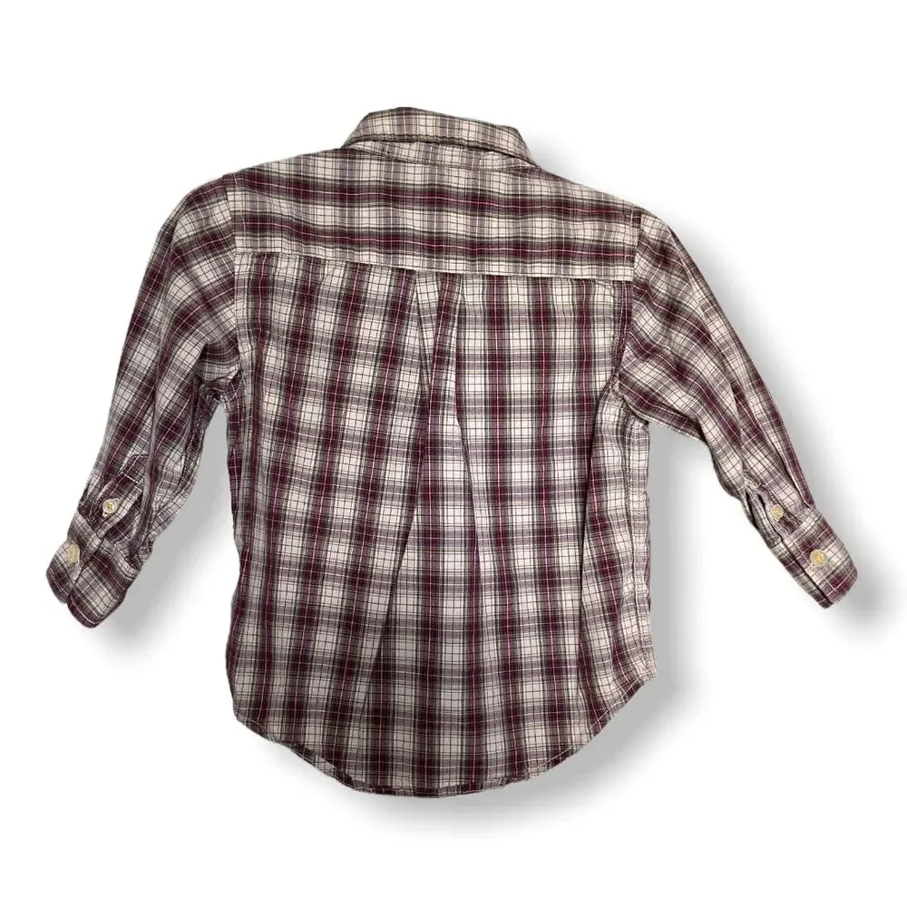 Gap Boys Shirt‎ Size 2 Burgundy Green Yellow Plaid Long Sleeve Button Up Front